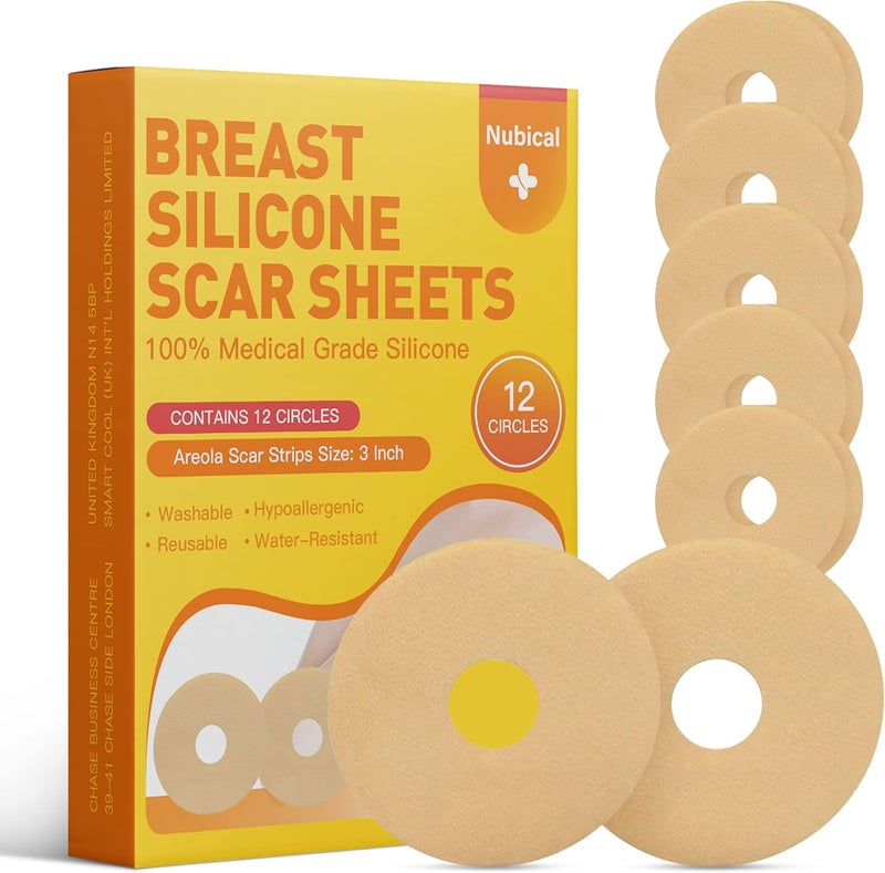 Nubical Silicone Scar Sheets for Breast 12 Pack - Medical Scar Removal Sheets - Silicone Sheet Breast Post Surgery Supplies for Scars Treatment - Areola Gel Circles (3 IN) - Image 1